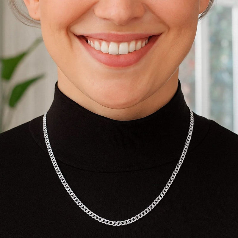 Rhodium Plated 3.7mm Sterling Silver Curb Style Chain (3.70 mm) Product Image
