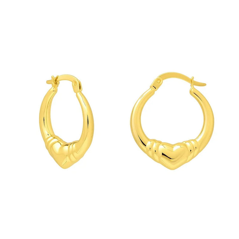 Medium Heart Hoop Earrings in 14K Yellow Gold 14K yellow gold heart hoop earrings with a rounded polished profile