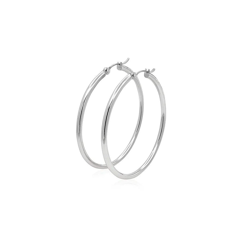 14k White Gold Polished Hoop Earrings (2x40mm) Product Image