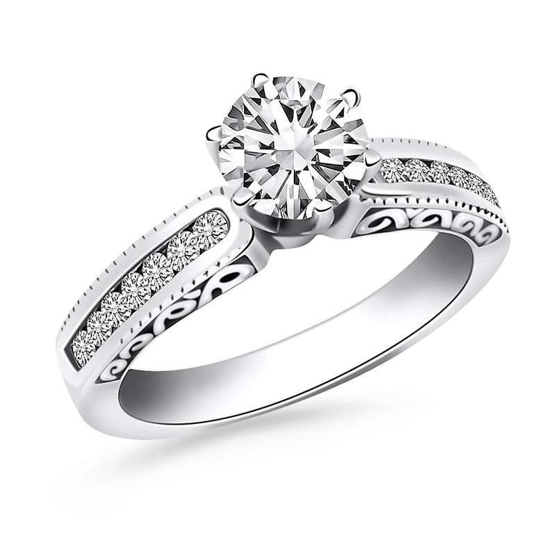 14k White Gold Channel Set Engagement Ring with Engraved Sides 14K white gold channel set engagement ring with engraved sides