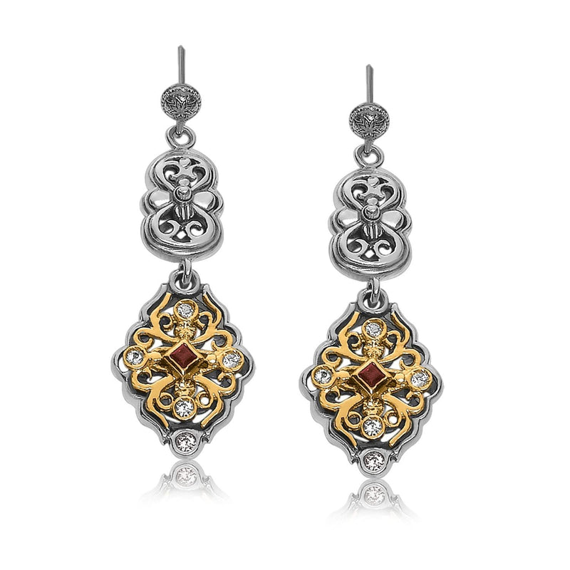 18K Yellow Gold and Sterling Silver Filigree Style Open Oval Dangling Earrings 18K yellow gold filigree open oval dangling earrings with sterling silver