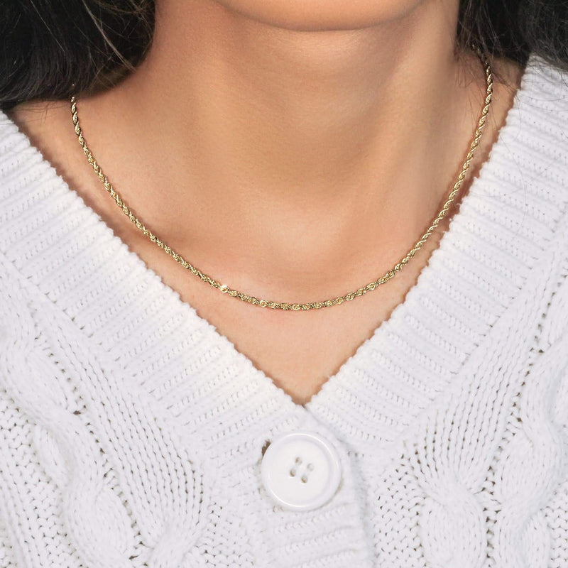 10k Yellow Gold Solid Diamond Cut Rope Chain (2.50 mm) 10K yellow gold rope chain with diamond-cut twisted link pattern, 2.50 mm