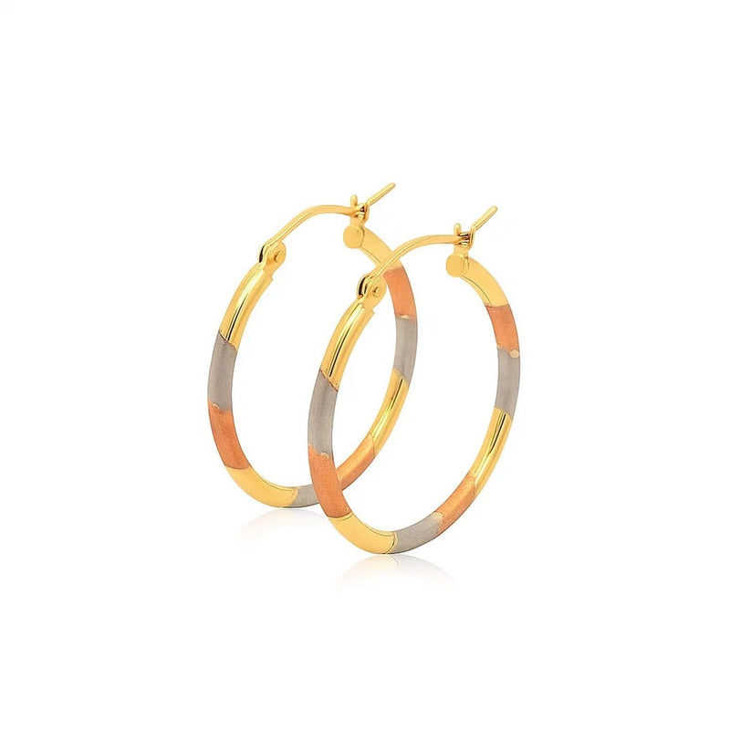 14k Tri-Color Textured Hoop Earrings (2x22mm) Product Image