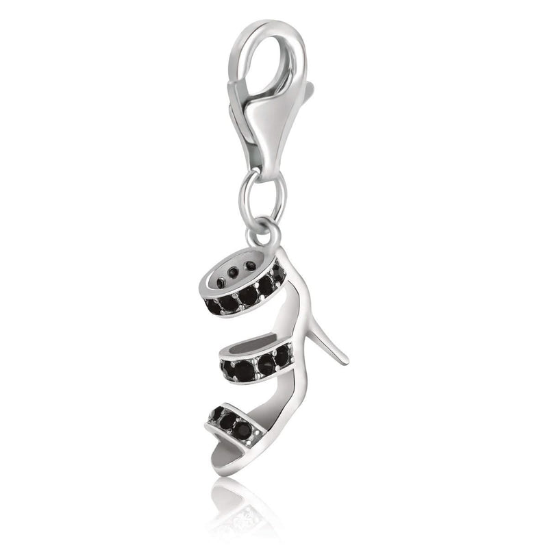 Sterling Silver High Heel Shoe Charm With Black Tone Crystal Embellishments Sterling silver high heel shoe charm with black-tone crystal embellishments