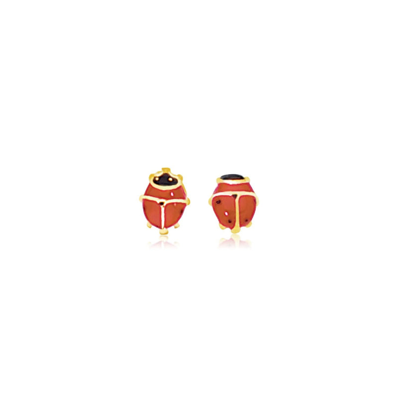 14K Yellow Gold Petite Enamel Lady Bug Stud Earrings 14K yellow gold ladybug stud earrings with red and black enamel