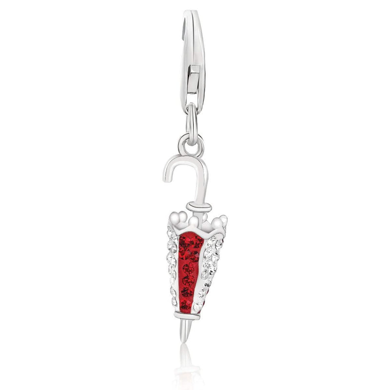 Sterling Silver Umbrella Charm with Red and White Tone Crystal Embellishments Sterling silver umbrella charm with red and white tone crystal accents