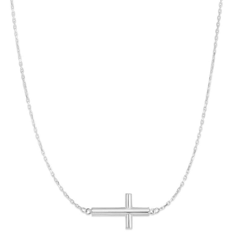 14K White Gold Diamond Cut Sideways Cross Necklace 14K white gold sideways cross necklace with diamond-cut faceted finish