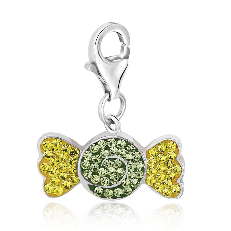 Sterling Silver Candy Style Charm with Lime and Yellow Crystal Embellishments Sterling silver candy-style charm with lime and yellow crystal embellishments