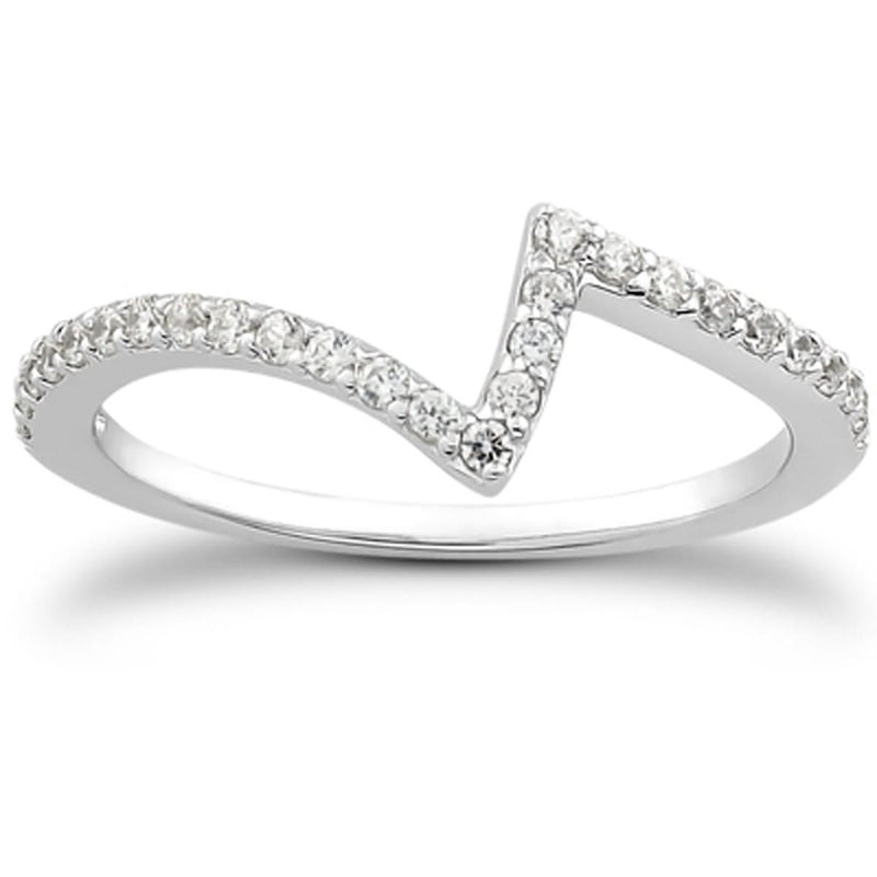 14k White Gold Fancy Zig Zag Pave Diamond Wedding Ring Band 14K white gold zig zag ring with pave-set diamond stones