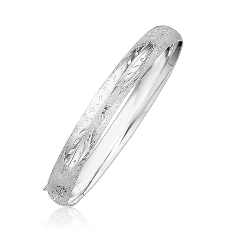 Classic Floral Carved Bangle in 14k White Gold (8.00 mm) Product Image