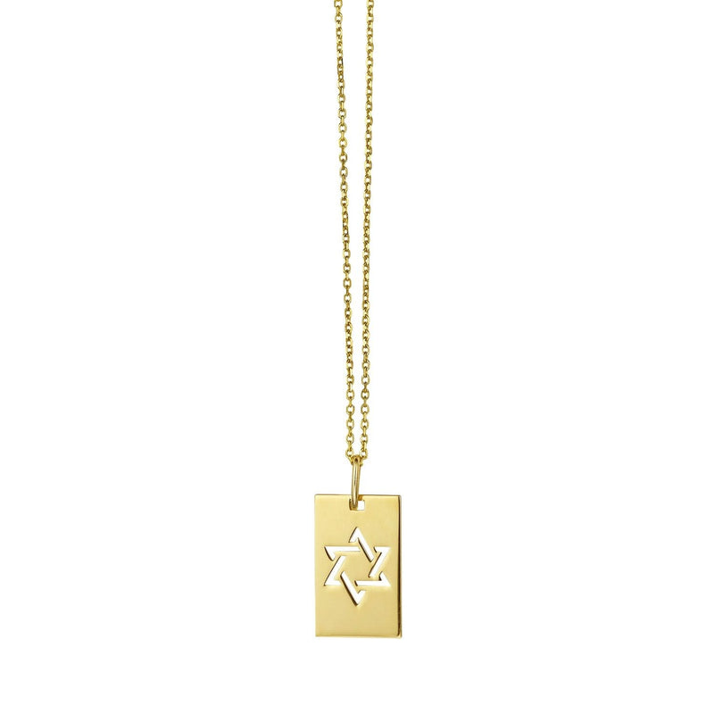 14K yellow gold Star of David tag pendant necklace with polished finish