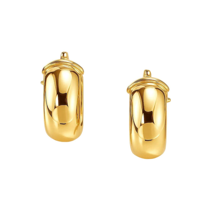 14k Yellow Gold Wide Small Hoop Earrings with Snap Lock Product Image