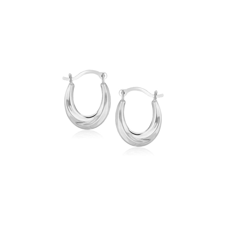 10k White Gold Oval Hoop Earrings Product Image
