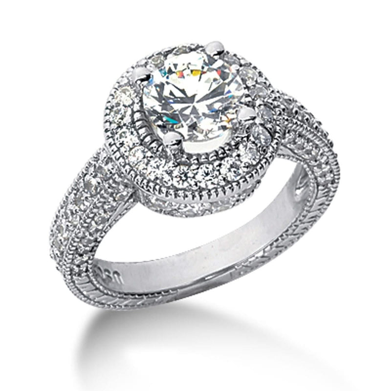 14k White gold Vintage Halo Diamond Semi-Mount 14K white gold ring with halo of round diamond stones, semi-mount setting