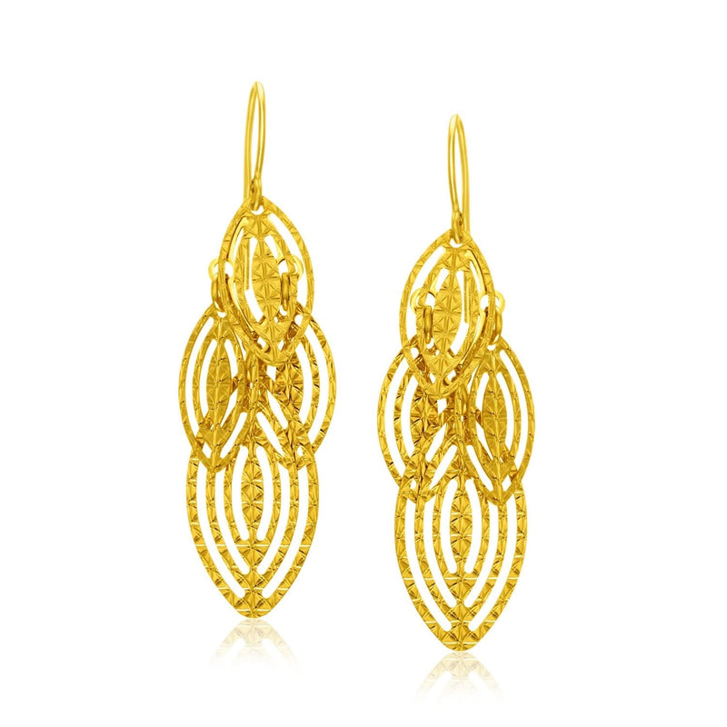 14k Yellow Gold Textured Cascading Cut Out Marquise Earrings Product Image