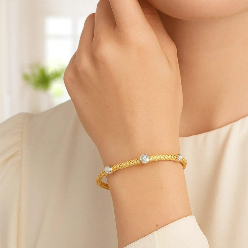14k Two-Tone Gold Diamond Accent Station Basket Weave Bracelet (3.80 mm) 14K two-tone gold basket weave bracelet with diamond accent stations