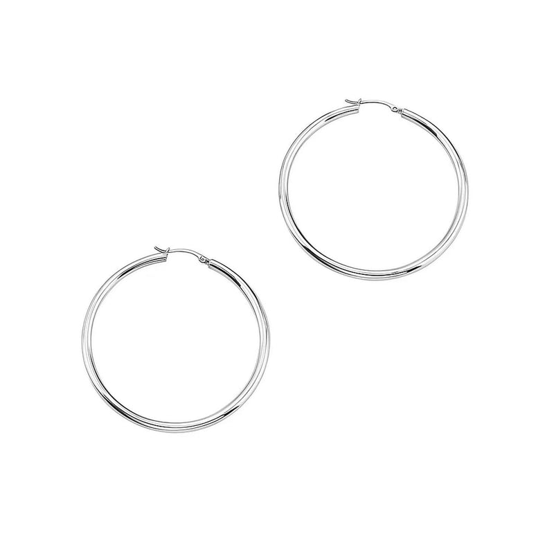 14k White Gold Polished Hoop Earrings (1.5x30mm) Product Image