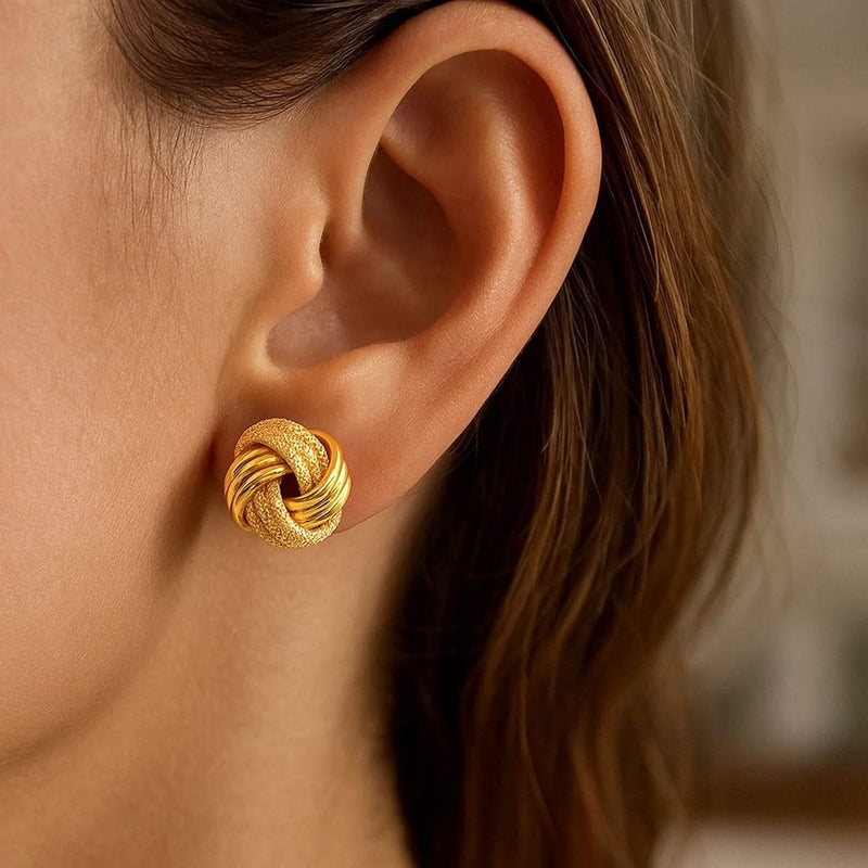 Interweaved Love Knot Stud Earrings in 14k Yellow Gold(12.7mm) Product Image