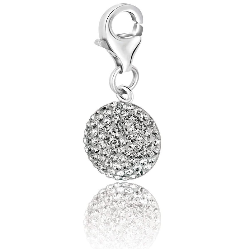 Sterling Silver Round Charm with White Tone Crystal Embellishments 925 sterling silver round charm with white-tone round crystal stones