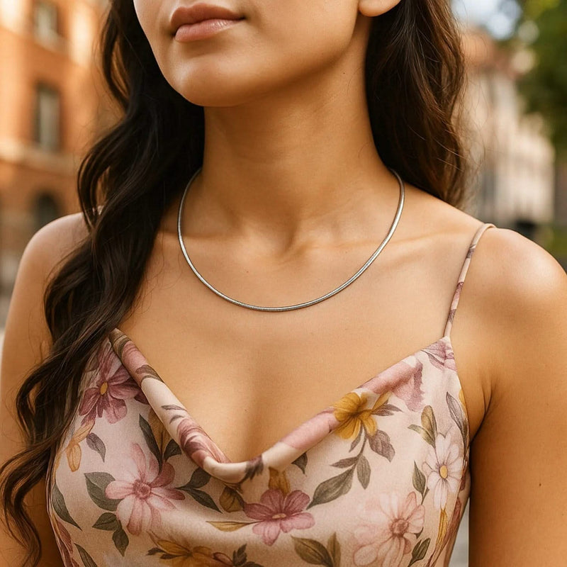 14k White Gold Necklace in a Round Omega Chain Style Product Image