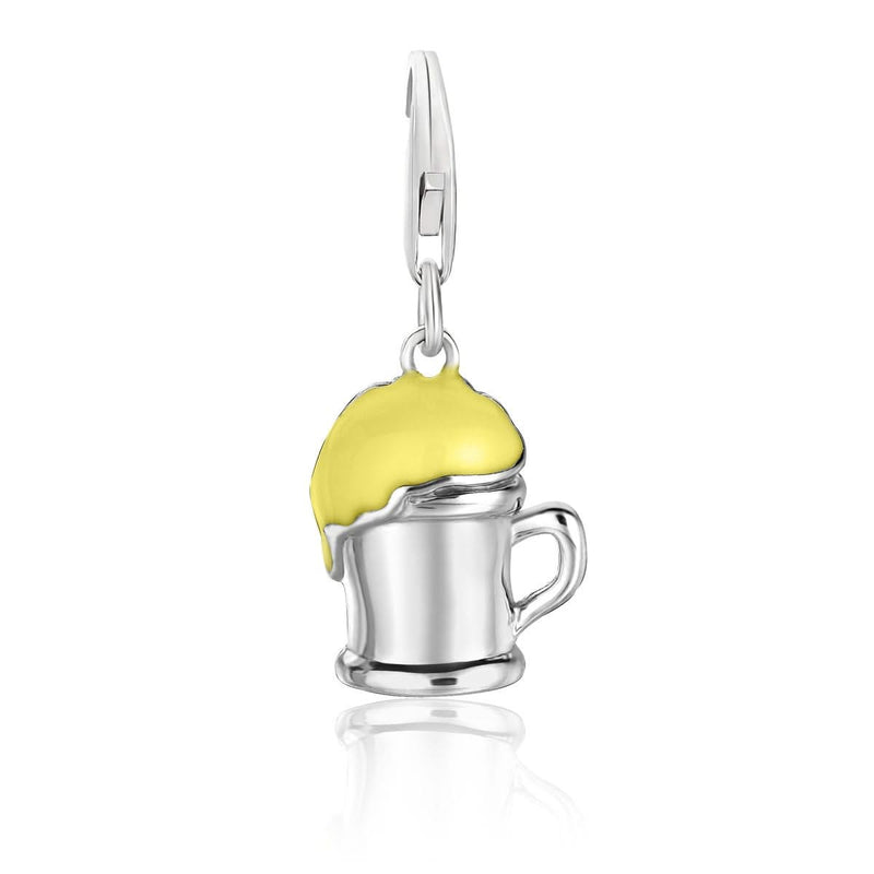 Sterling Silver Yellow Enameled Beer Mug Charm Sterling silver 925 beer mug charm with yellow enamel detailing