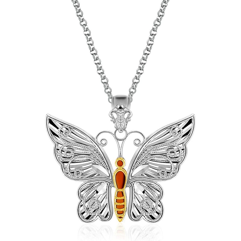 Designer Sterling Silver and 14K Yellow Gold Butterfly Pendant 14K yellow gold and sterling silver butterfly pendant with two-tone wings