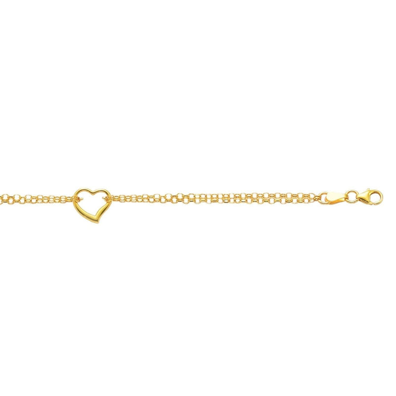 14k Yellow Gold Double Rolo Chain Anklet with an Open Heart Station Product Image