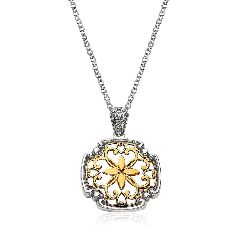 14K yellow gold and sterling silver vintage-inspired pendant necklace