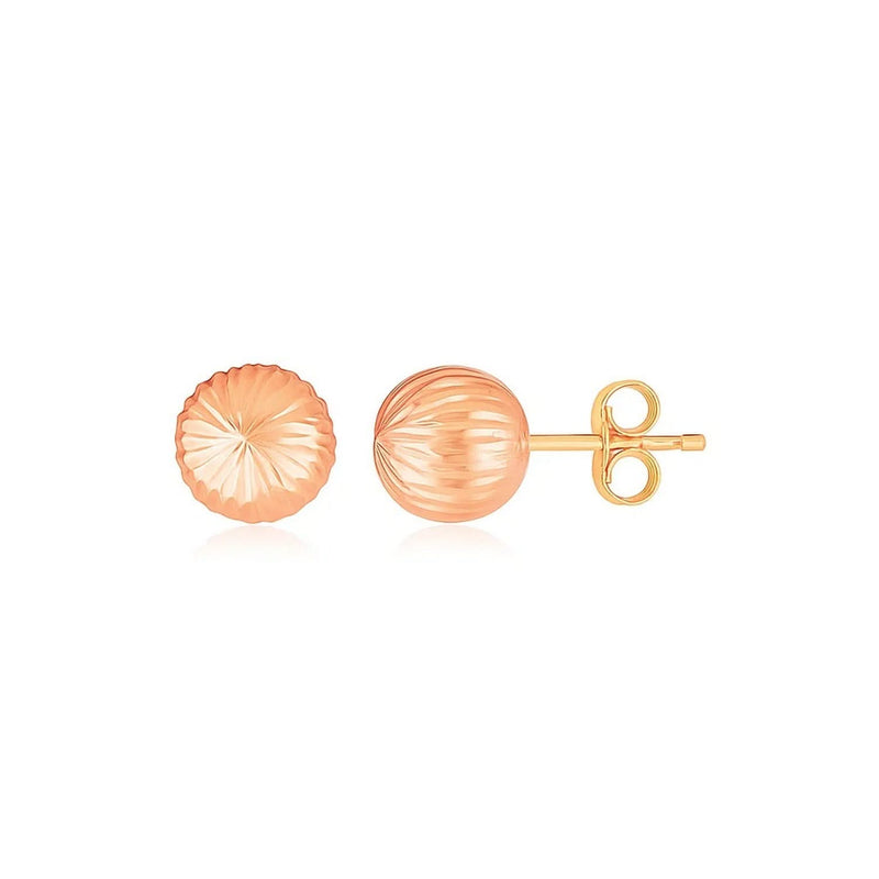 14K Rose Gold Ball Earrings with Linear Texture(5mm) Product Image