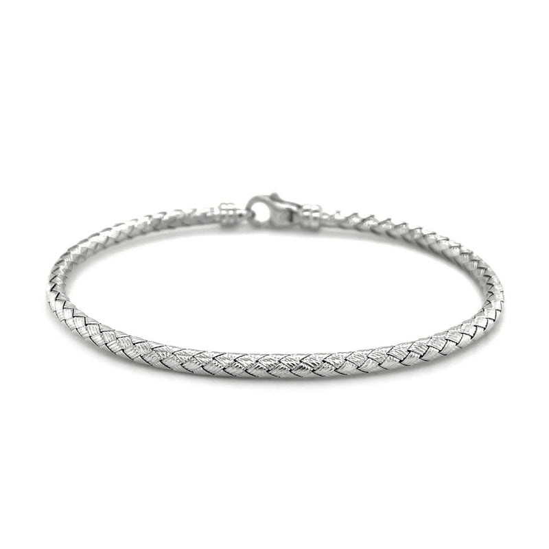 Fancy Weave Bangle in 14k White Gold (3.00 mm) 14K white gold woven fancy weave bangle in a 3.00 mm width