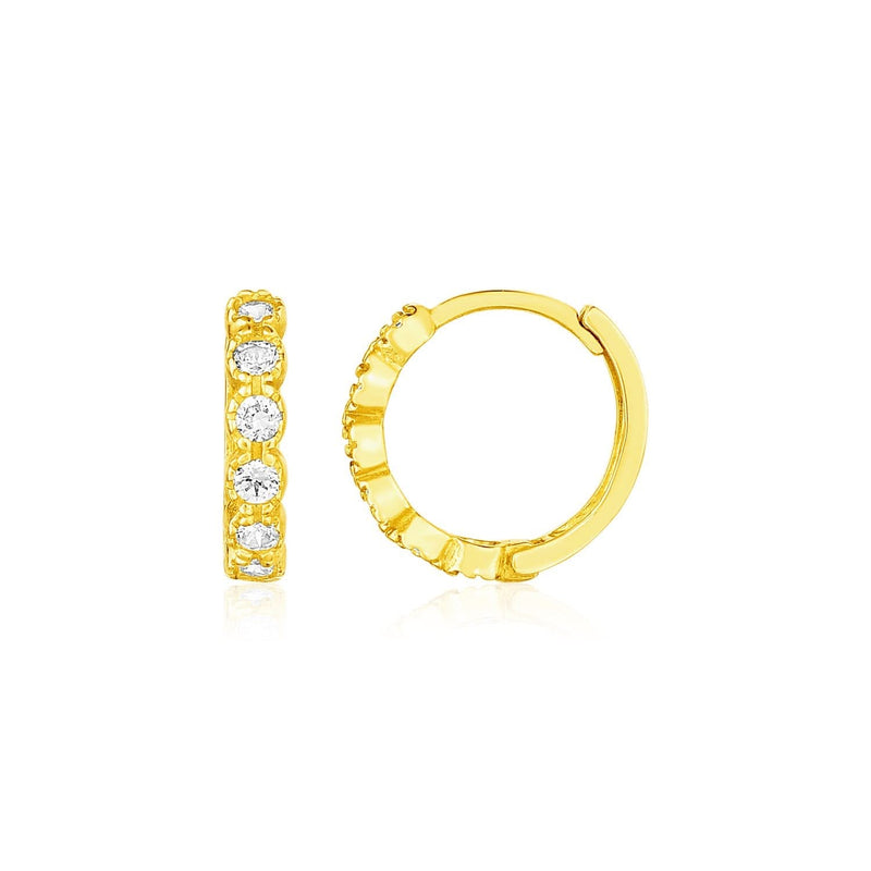14k Yellow Gold Petite Hoop Earrings with Round Cubic Zirconias 14K yellow gold hoop earrings with round cubic zirconia stones