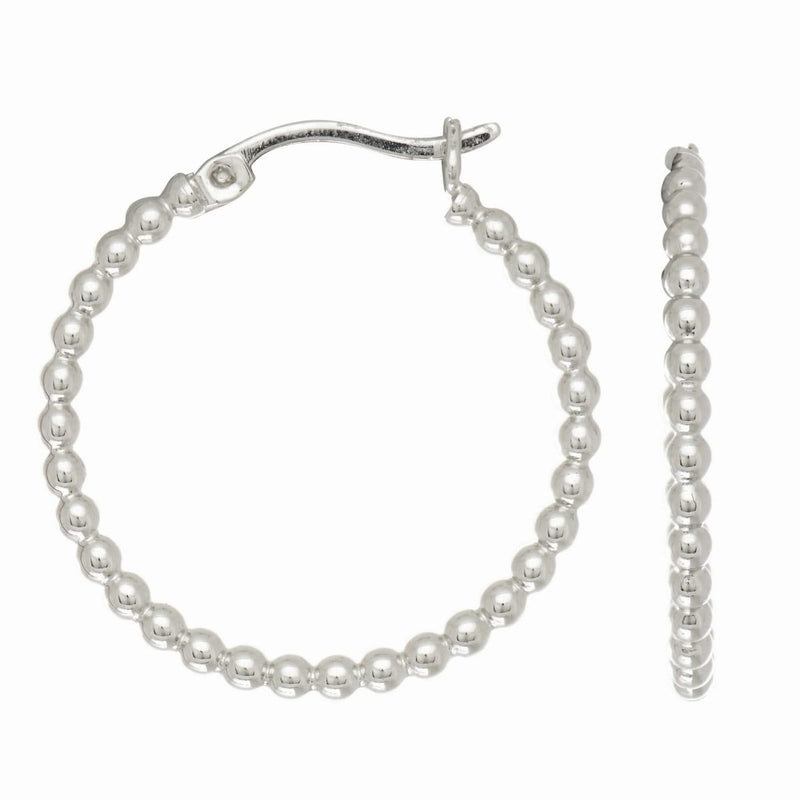 Sterling Silver Small Bead Hoop Earrings 925 sterling silver beaded hoop earrings with textured surface detail