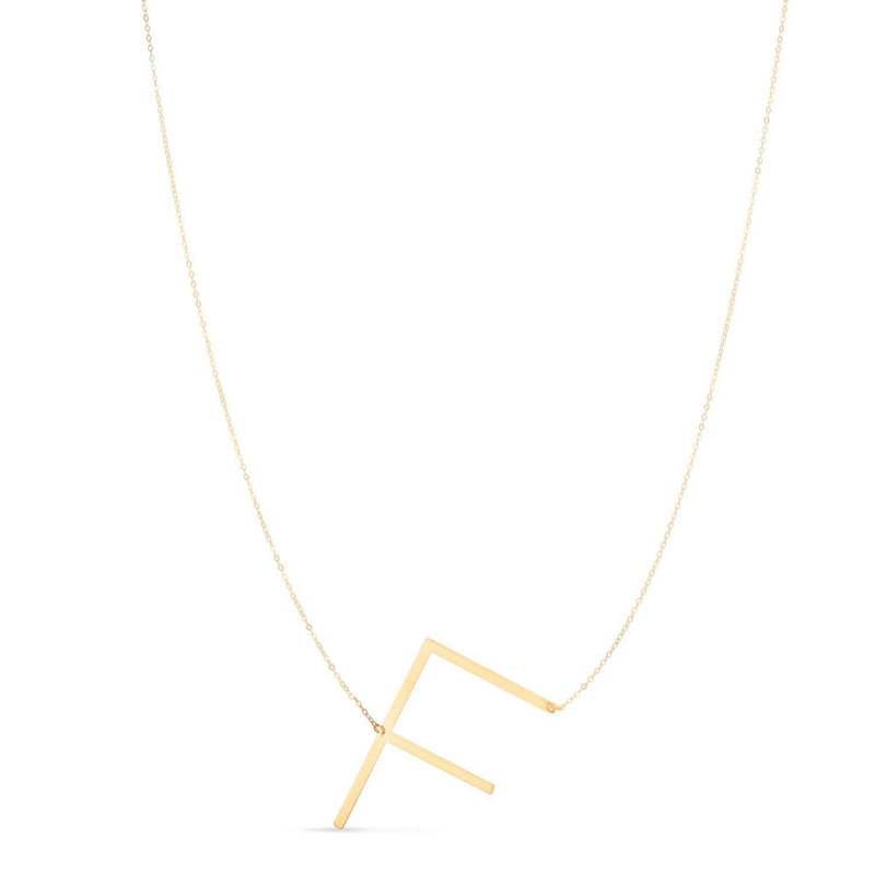 14K Yellow Gold Yours Truly Large Initial F Necklace 14K yellow gold initial letter F pendant necklace with polished block lettering