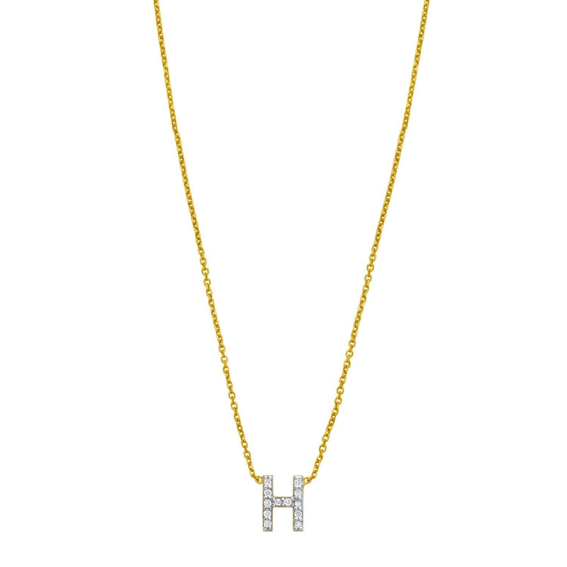 14K yellow gold H initial pendant necklace with a single diamond accent