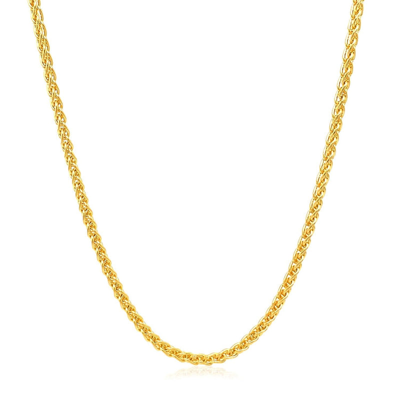 14k Yellow Gold Round Wheat Chain (2.1 mm) 14K yellow gold Wheat chain with tightly woven round-link braided rope pattern