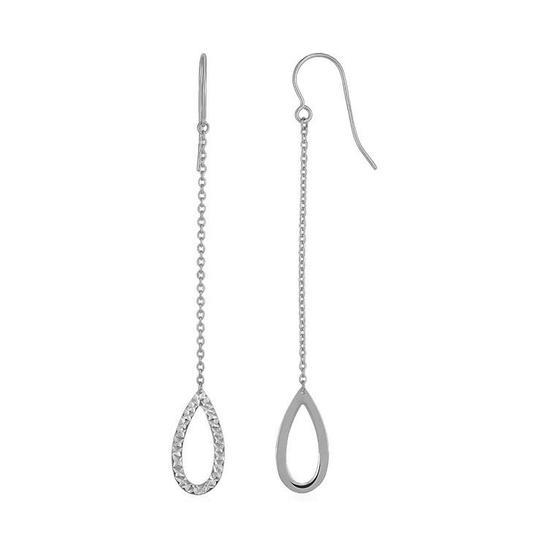 Textured Pear Shaped Long Drop Earrings in 14k White Gold 14K white gold pear-shaped long drop earrings with textured metal finish