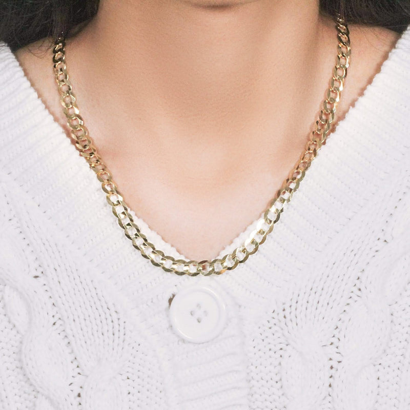 14k Yellow Gold Solid Curb Chain (7.00 mm) 14K yellow gold Cuban curb chain with flat interlocking links at 7mm