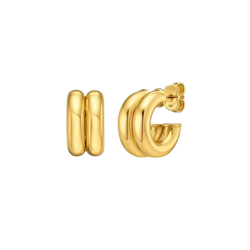 14K Yellow Gold Puffed Double Row C Hoop Earrings 14K yellow gold puffed double row C hoop earrings with no stones
