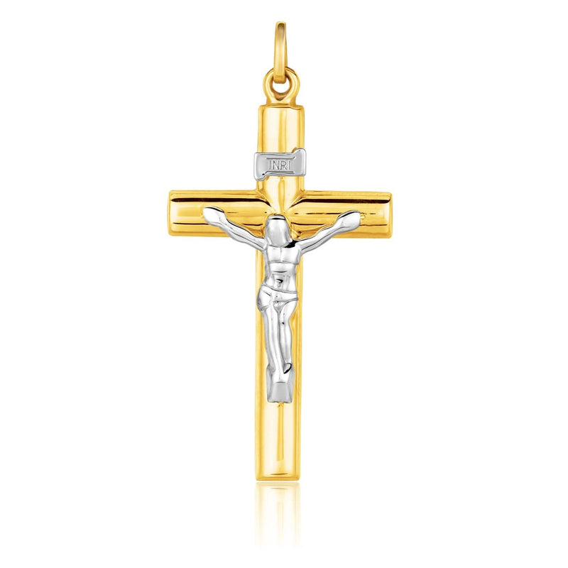 14k Two Tone Gold Cross Pendant 14K two-tone gold cross pendant with contrasting yellow and white gold borders