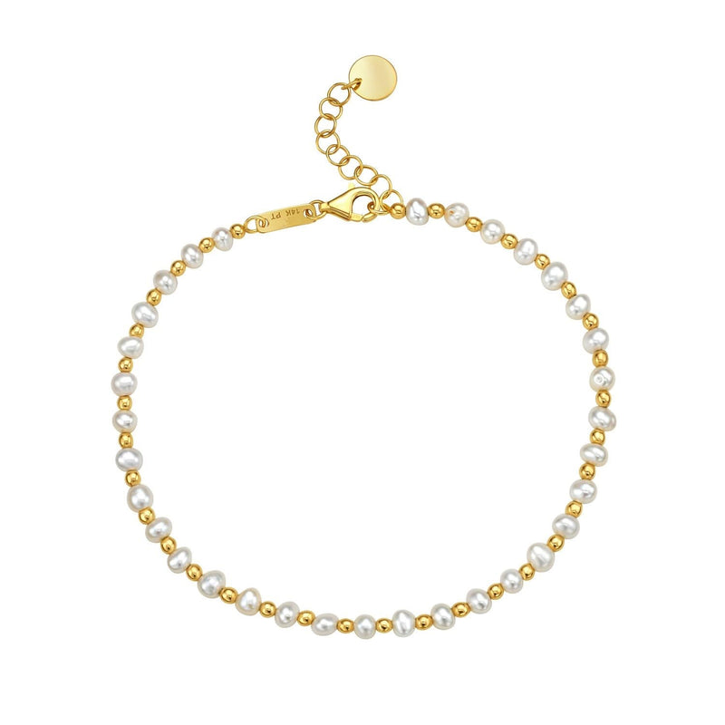 Pearl and Gold Alternating Bead Bracelet in 14K Yellow Gold 14K yellow gold bracelet with alternating pear pearl beads