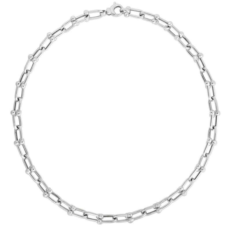 Sterling Silver Rhodium Plated Jax Link Bead Chain (9.30 mm) Sterling silver rhodium plated bead link chain, 9.30 mm width