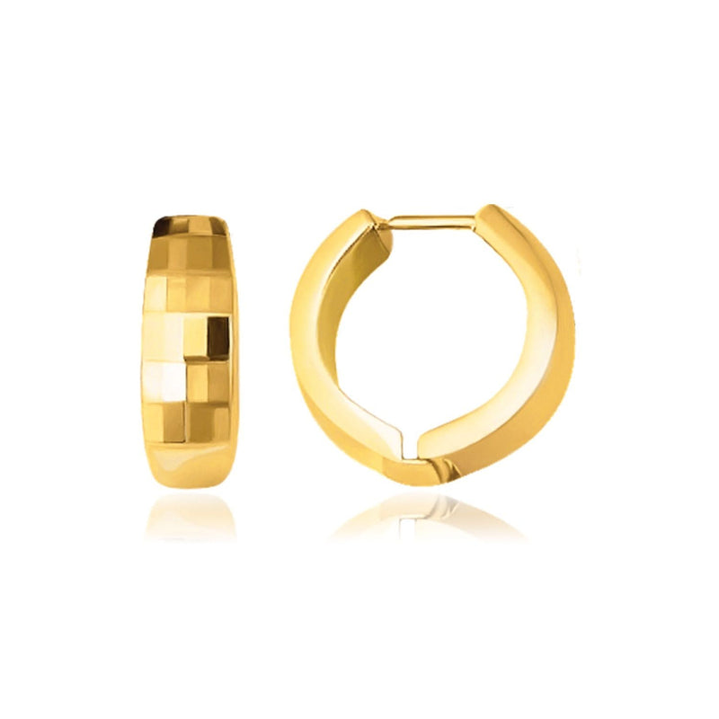 14K Yellow Gold Reversible Checkered Hinged Hoop Huggie Earrings 14K yellow gold reversible checkered hinged huggie hoop earrings
