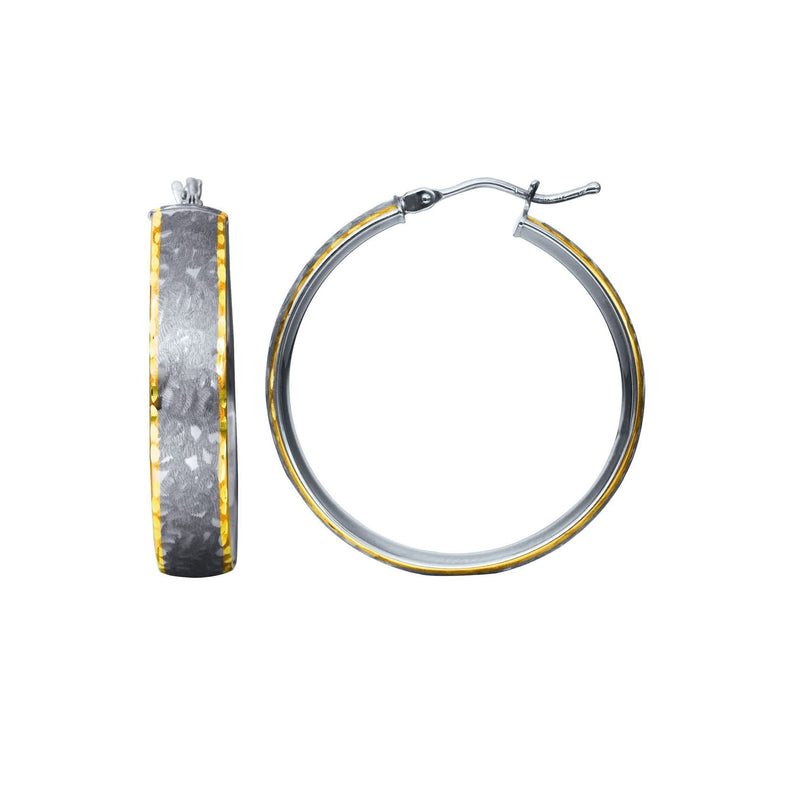14K Two Tone Gold Satin Gray Hoop Earrings (1 inch Diameter) 14K two-tone gold hoop earrings with polished and satin-gray finish, 1 inch