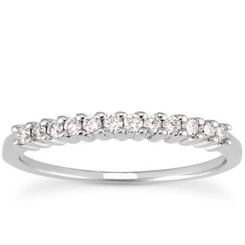 14k White Gold Raised Shared Prong Diamond Wedding Ring Band 14K white gold ring with shared prong round diamond stones