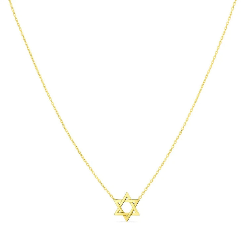 14k Yellow Gold Star of David Necklace 14K yellow gold Star of David necklace with open six-pointed star pendant