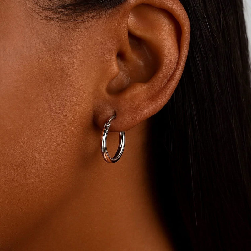 14k White Gold Polished Hoop Earrings (2x15mm) Product Image