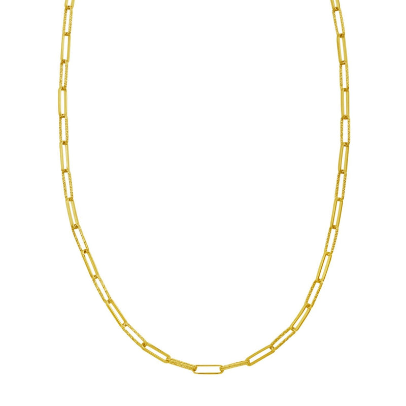 14K Yellow Gold Mini Diamante Paperclip Necklace (3.20 mm) 14K yellow gold paperclip chain necklace with 3.20 mm flat oval links