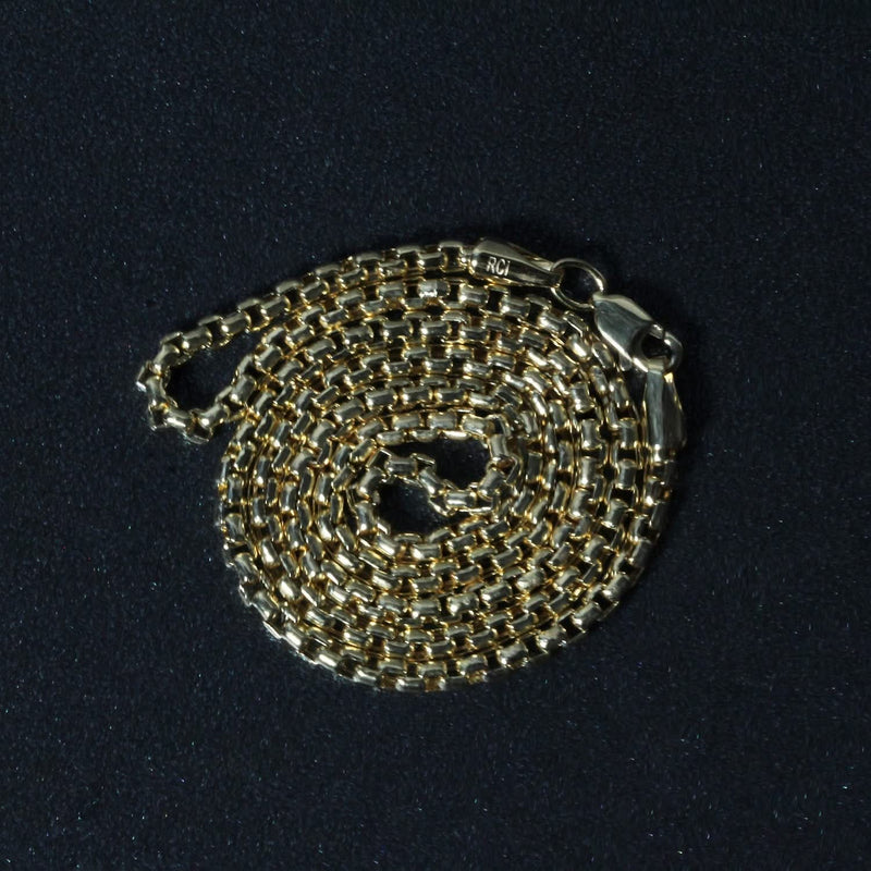 14k Yellow Gold Round Box Chain (2.5 mm) 14K yellow gold box chain with round square links, 2.5 mm width
