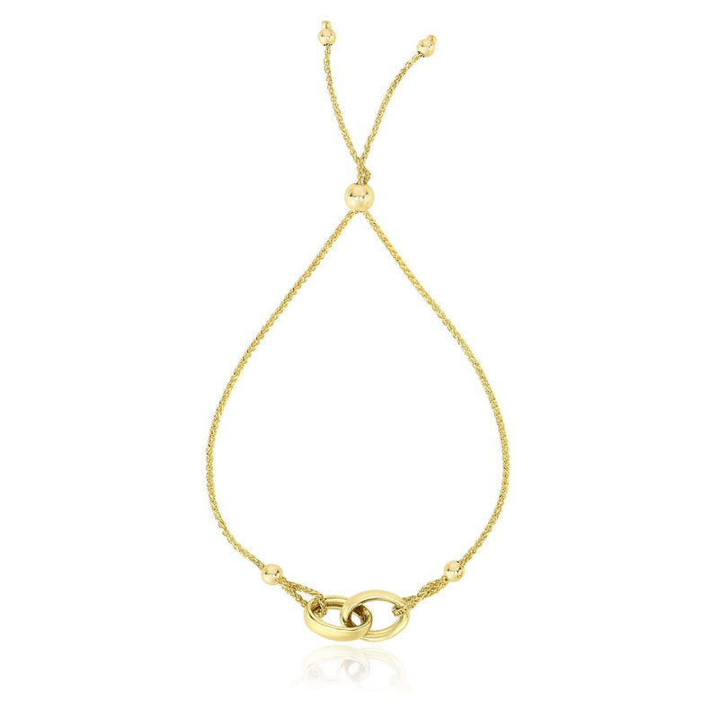 14k Yellow Gold Entwined Rings Adjustable Lariat Style Bracelet Product Image