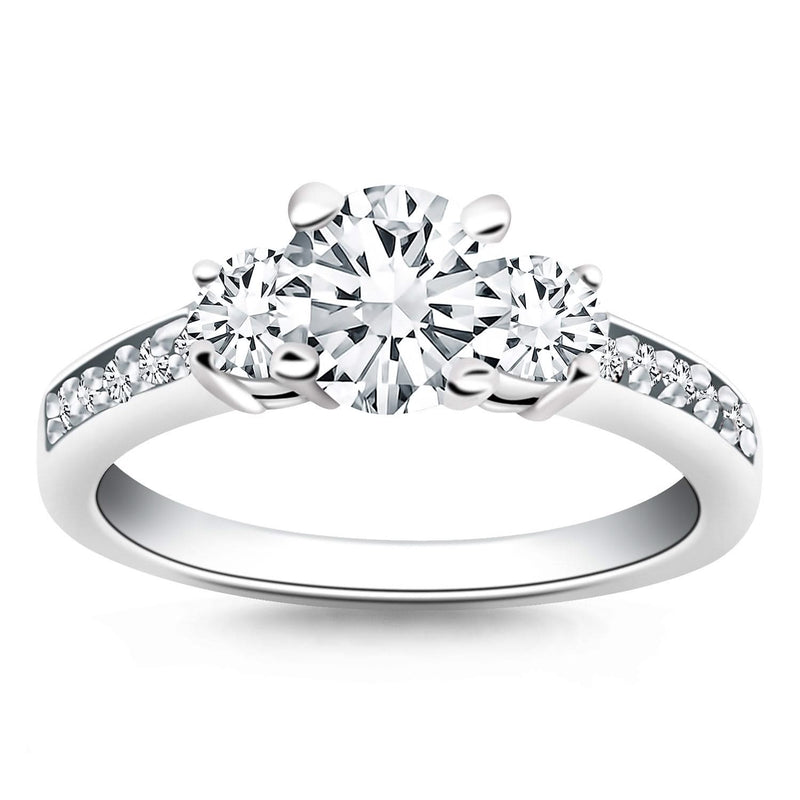 14k White Gold Three Stone Engagement Ring with Diamond Band 14K white gold three stone engagement ring with diamond band